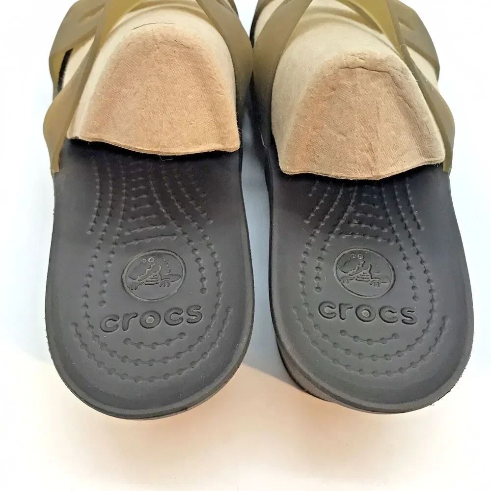 Crocs Kadee II Translucent Green Wedge Heels Women's 9 Strappy Sandals